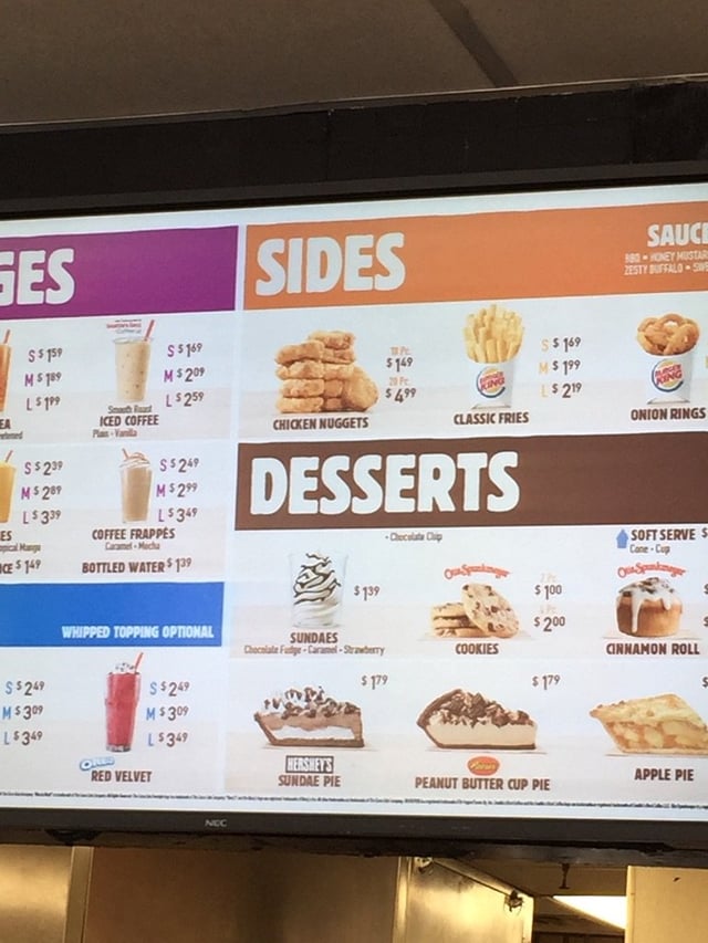 Burger King Dessert Menu With Prices