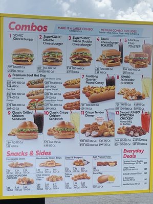 Sonic Burger Menu