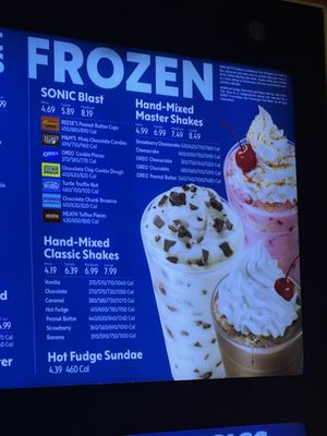 Sonic Ice Cream Menu