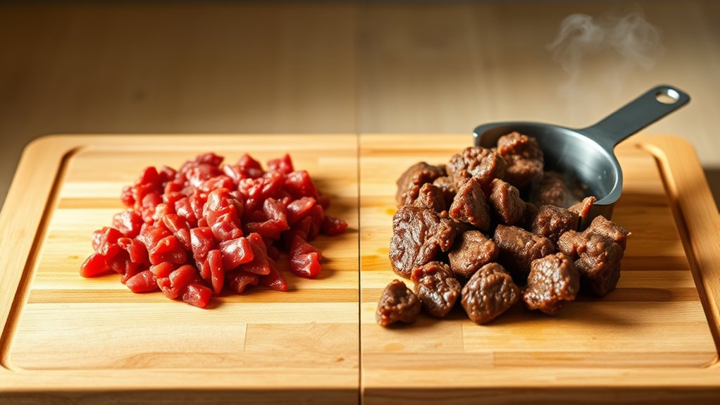 cooked beef is denser