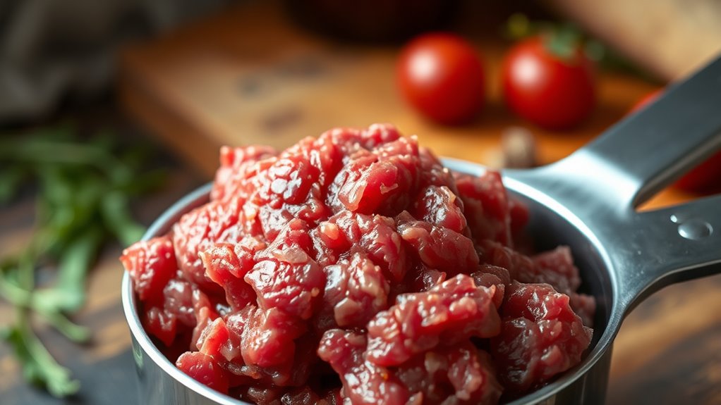 half cup ground beef calories