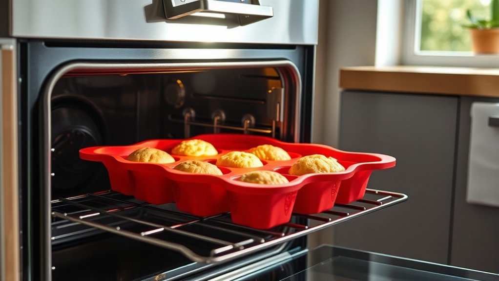silicone pans on oven